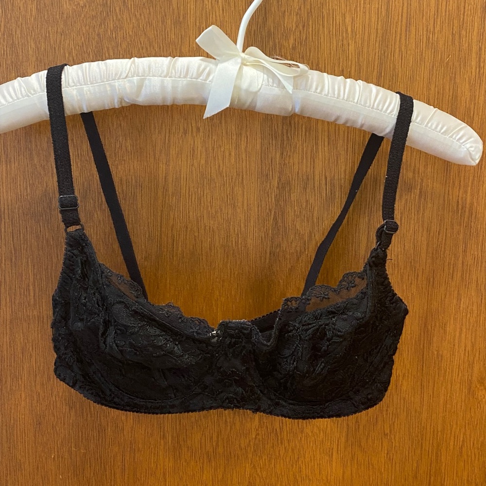Beautiful sexy black cotton bra with lace front by Rene Rofe Lingerie. Size 34B